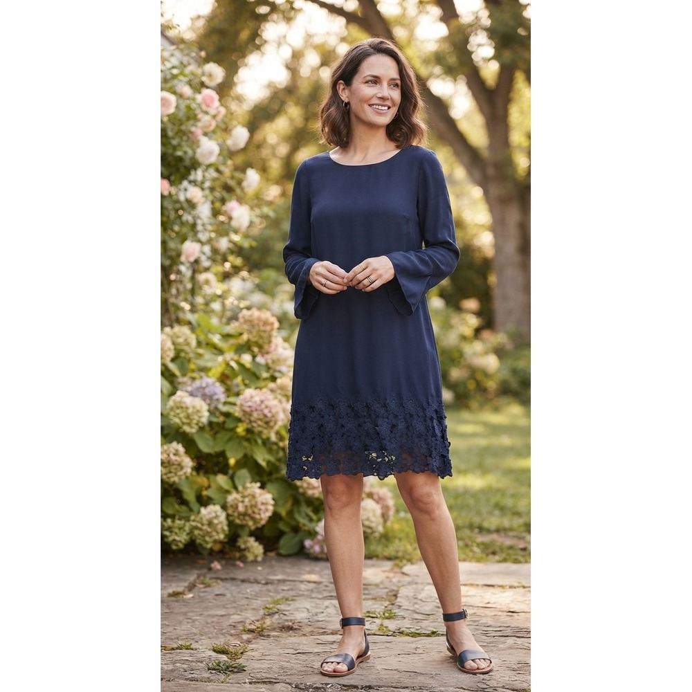Tahari Arthur S Levine Navy Blue Floral Lace Hem Shift Dress 22W 6226L474 NWT - Picture 1 of 16